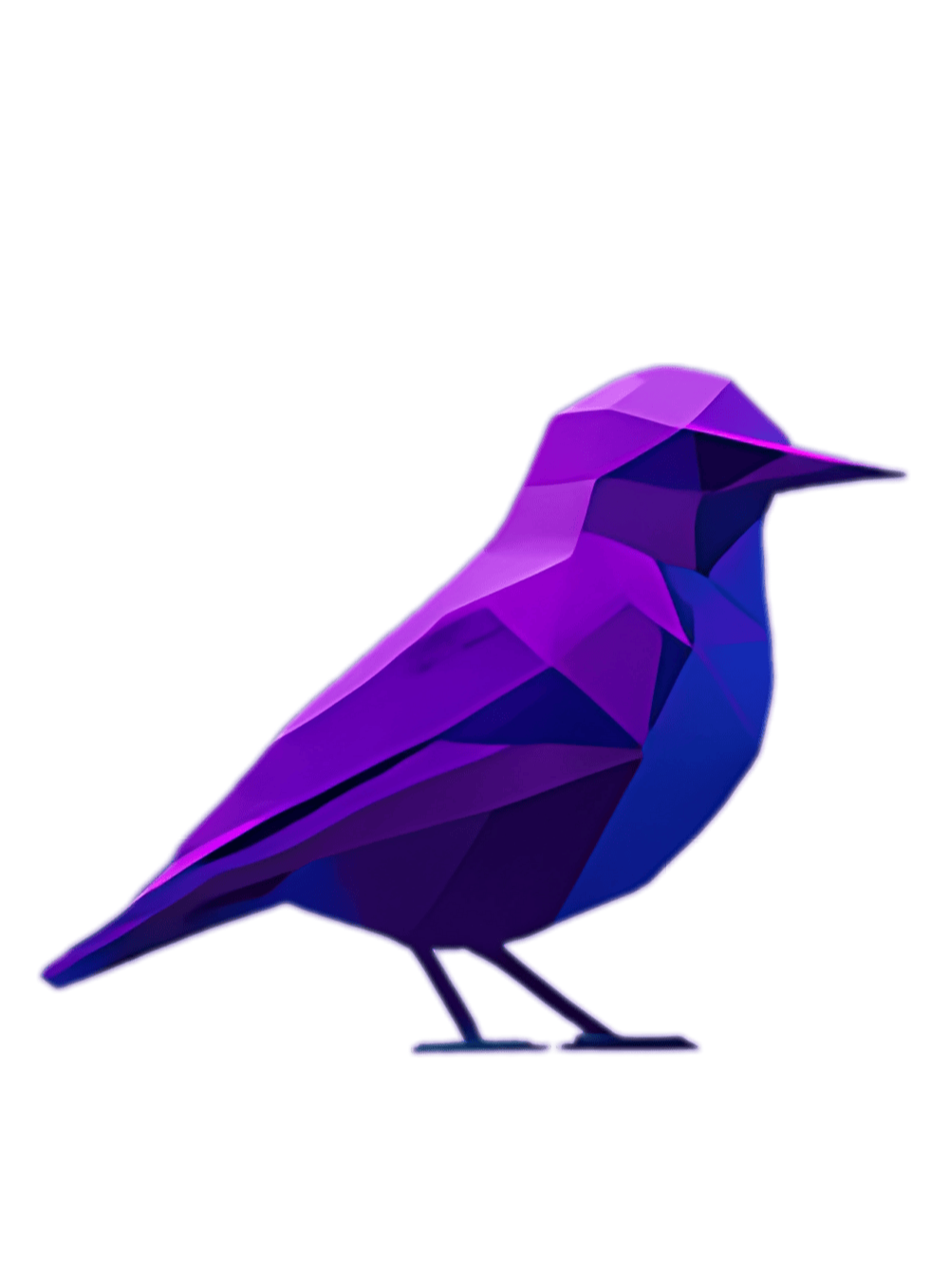 pássaro geométrico em tons de roxo e azul pousado